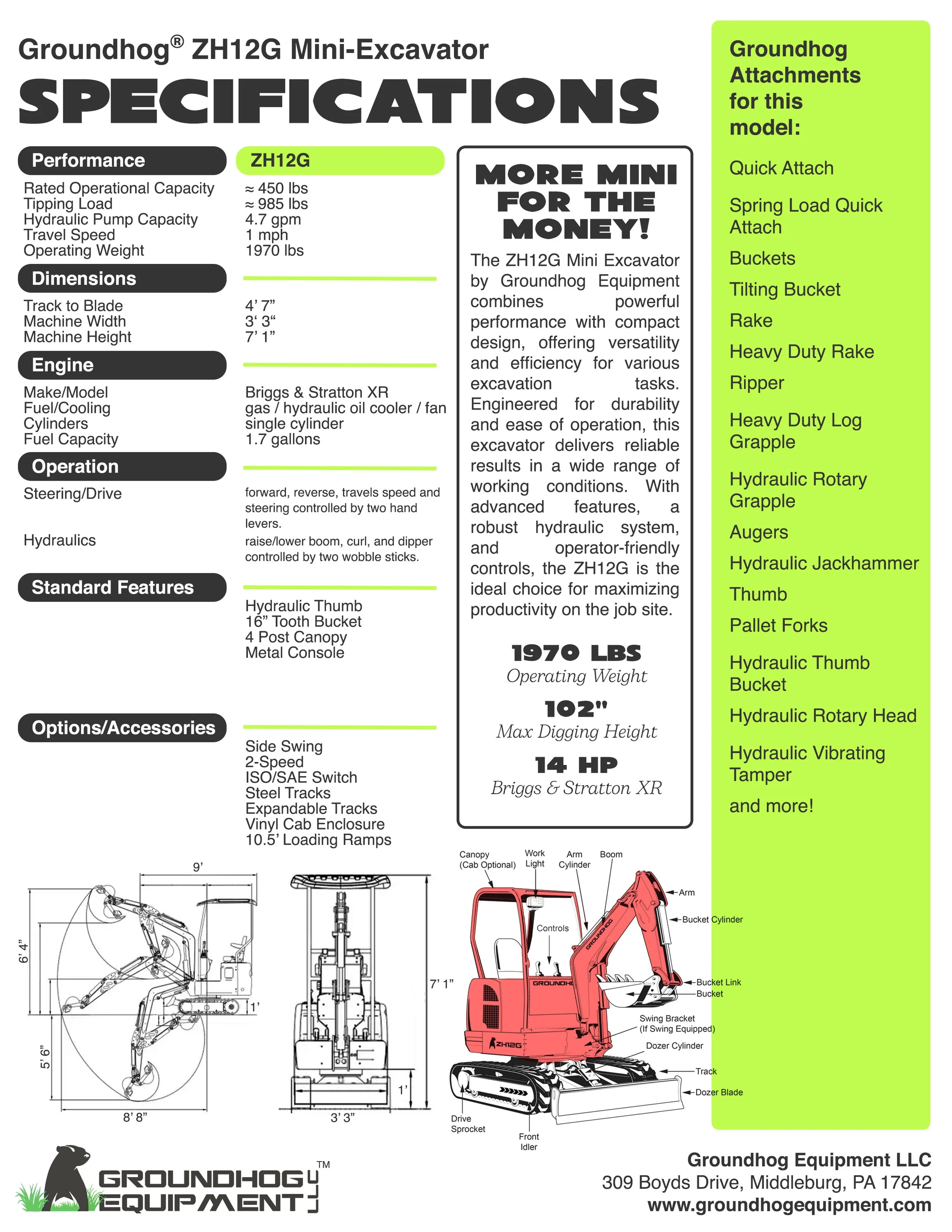 ZH12G | Mini Excavator — Mini Excavators in Central Texas